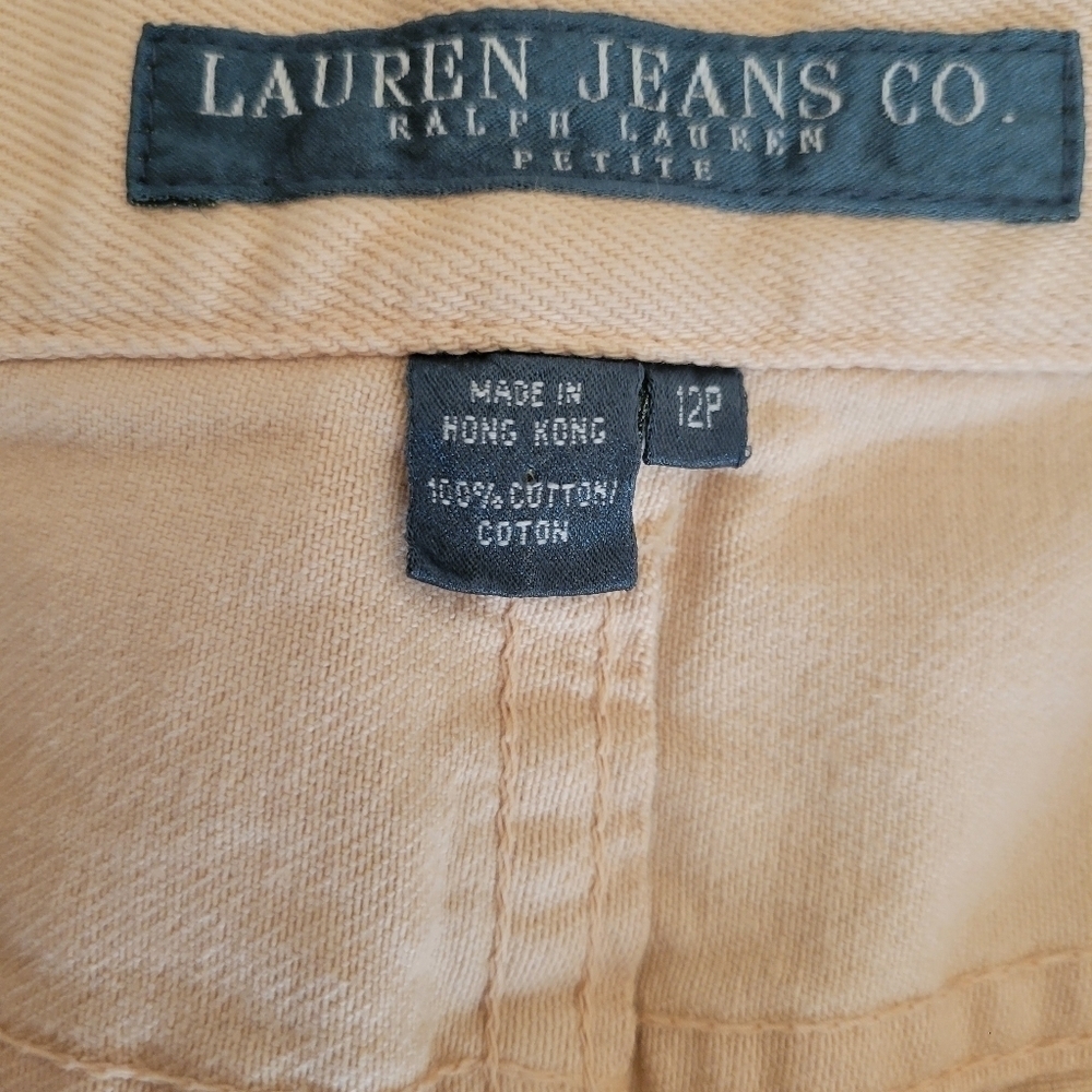 Vintage Y2K Lauren by Ralph Lauren Tan Lace Inset Jeans Size 12P - Picture 4 of 6